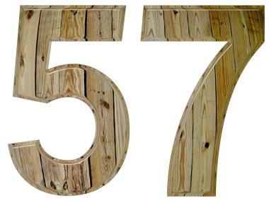 Beyaz arka plan üzerinde 3d render izole rakamı 57, elli yedi,