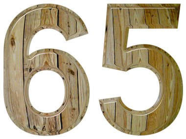 Beyaz arka plan üzerinde 3d render izole rakamı 65, altmış beş,