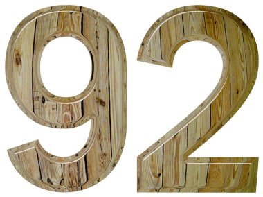 Rakamı 92, doksan iki, beyaz arka plan üzerinde 3d render izole