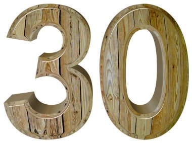 Rakamı 30, otuz, beyaz arka plan üzerinde 3d render izole
