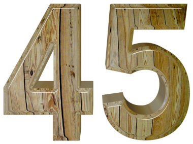 Beyaz arka plan üzerinde 3d render izole rakamı 45, kırk beş,
