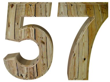 Beyaz arka plan üzerinde 3d render izole rakamı 57, elli yedi,