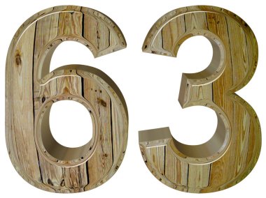 Beyaz arka plan üzerinde 3d render izole rakamı 63, altmış üç,