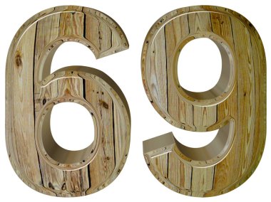 Beyaz arka plan üzerinde 3d render izole rakamı 69, Altmış dokuz,