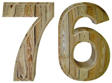 Beyaz arka plan üzerinde 3d rende izole rakamı 76, yetmiş altı,,