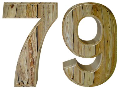 Beyaz arka plan üzerinde 3d rende izole rakamı 79, yetmiş dokuz,