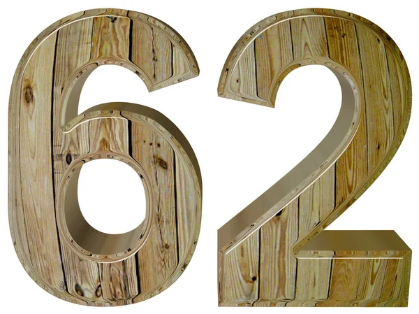 Число 62, 62, выделено на белом фоне, 3d рендеринг — стоковое фото