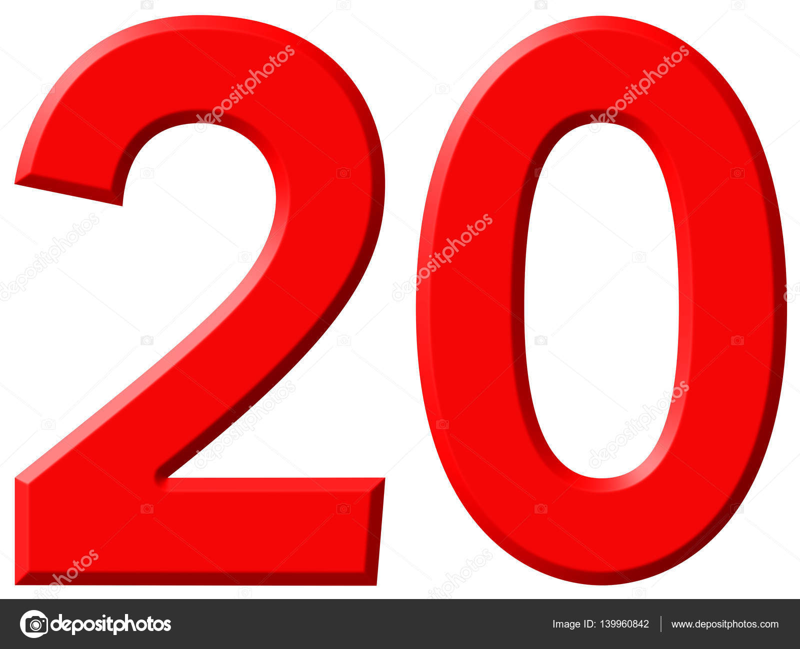 Numeral 20, twenty, isolated on white background, 3d render Stock Photo