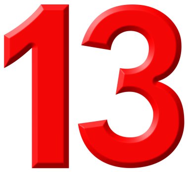 Rakamı 13, 13, beyaz arka plan üzerinde 3d render izole
