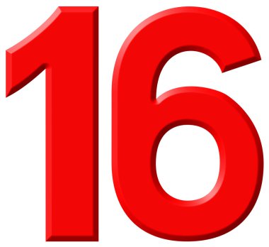 Rakamı 16, 16, beyaz arka plan üzerinde 3d render izole