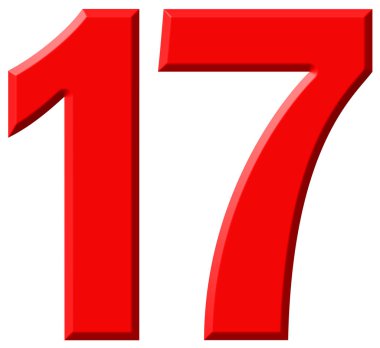 Rakamı 17, on yedi, beyaz arka plan üzerinde 3d render izole