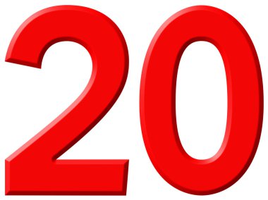 Rakamı 20, yirmi, beyaz arka plan üzerinde 3d render izole