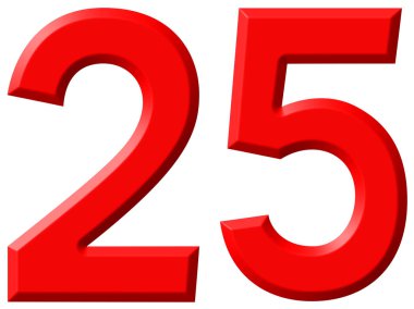 Beyaz arka plan üzerinde 3d render izole rakamı 25, yirmi beş,
