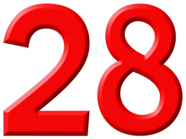 Beyaz arka plan üzerinde 3d rende izole rakamı 28, yirmi sekiz,