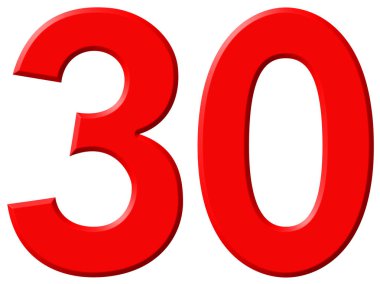 Rakamı 30, otuz, beyaz arka plan üzerinde 3d render izole