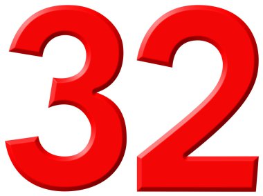Beyaz arka plan üzerinde 3d render izole rakamı 32, otuz iki,