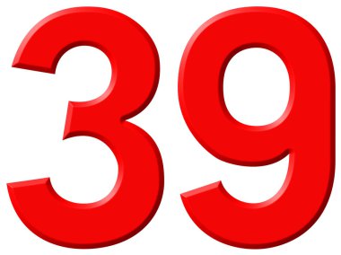 Beyaz arka plan üzerinde 3d render izole rakamı 39, otuz dokuz,