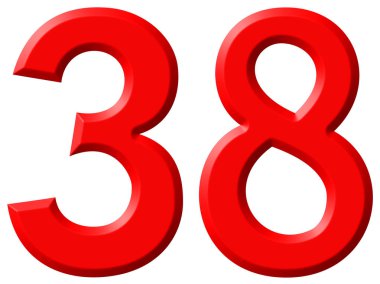 Beyaz arka plan üzerinde 3d rende izole rakamı 38, otuz sekiz,