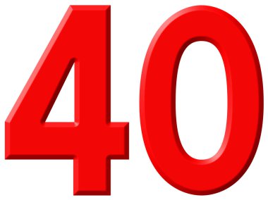 Rakamı 40, kırk, beyaz arka plan üzerinde 3d render izole