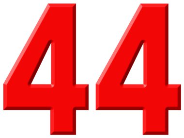 Beyaz arka plan üzerinde 3d render izole rakamı 44, kırk dört,