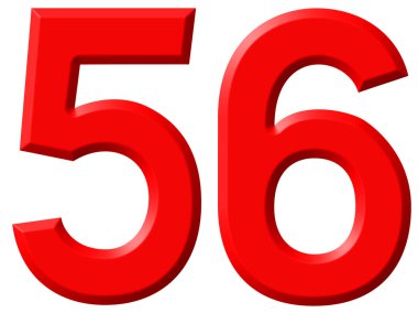 Beyaz arka plan üzerinde 3d render izole rakamı 56, elli altı,