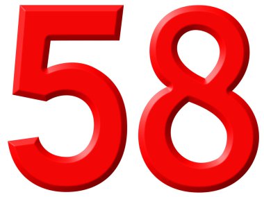 Beyaz arka plan üzerinde 3d render izole rakamı 58, elli sekiz,