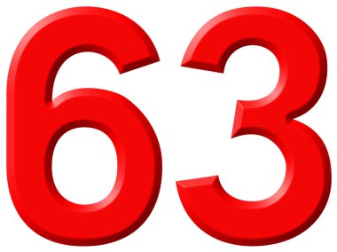 Beyaz arka plan üzerinde 3d render izole rakamı 63, altmış üç,