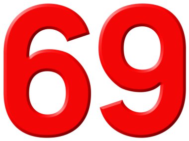 Beyaz arka plan üzerinde 3d render izole rakamı 69, Altmış dokuz,