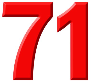 Beyaz arka plan üzerinde 3d render izole rakamı 71, yetmiş bir,