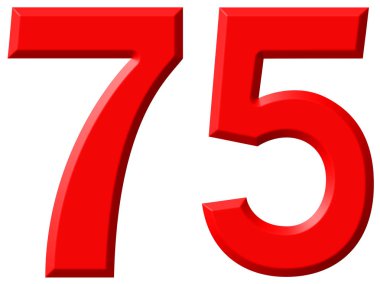 Beyaz arka plan üzerinde 3d rende izole rakamı 75, yetmiş beş,