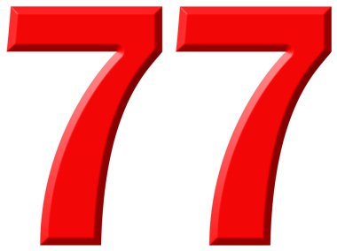 Beyaz arka plan üzerinde 3d izole rakamı 77, yetmiş yedi, parçalamak