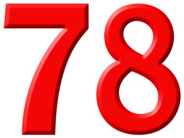 Beyaz arka plan üzerinde 3d izole rakamı 78, yetmiş sekiz, parçalamak