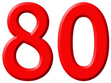 Sayı 80, seksen, beyaz arka plan üzerinde 3d render izole