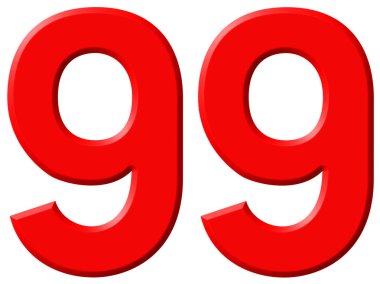 Sayı 99, doksan dokuz, beyaz arka plan üzerinde 3d render izole