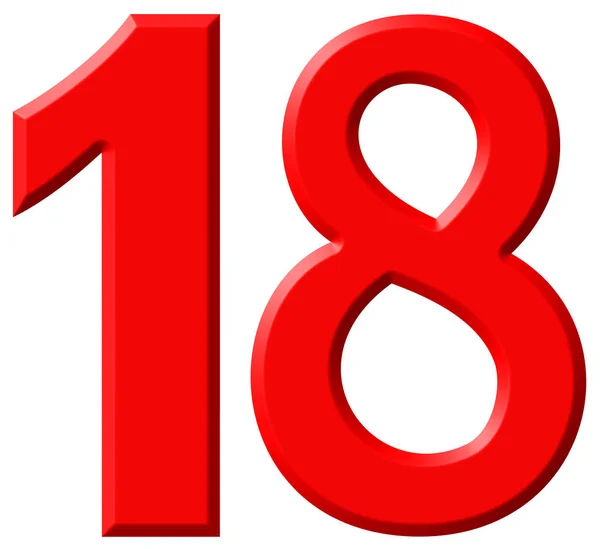 Numero 18, diciotto, isolato su sfondo bianco, rendering 3d — Foto Stock