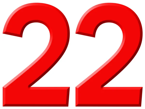 Numerale 22, ventidue, isolato su sfondo bianco, rendering 3d — Foto Stock
