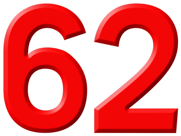 Число 62, 62, выделено на белом фоне, 3d рендеринг — стоковое фото