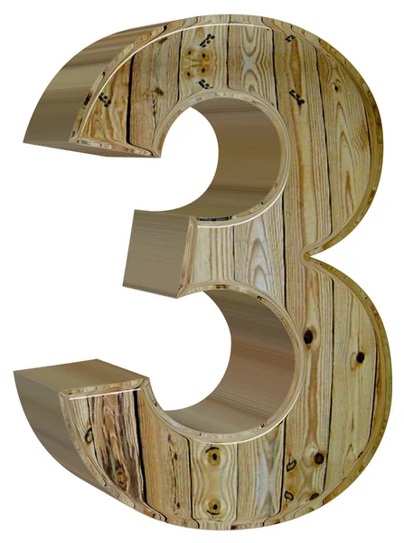 Numero 3, tre, isolato su sfondo bianco, rendering 3d — Foto Stock