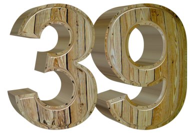 Beyaz arka plan üzerinde 3d render izole rakamı 39, otuz dokuz,
