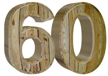 Rakamı 60, altmış, altmış, beyaz arka plan üzerinde 3d rende izole