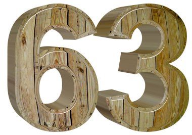 Beyaz arka plan üzerinde 3d render izole rakamı 63, altmış üç,