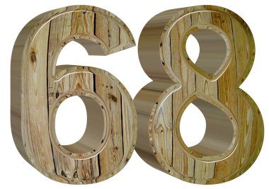 Beyaz arka plan üzerinde 3d render izole rakamı 68, altmış sekiz,