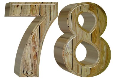 Beyaz arka plan üzerinde 3d izole rakamı 78, yetmiş sekiz, parçalamak