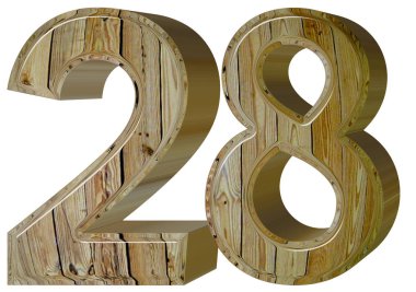 Beyaz arka plan üzerinde 3d rende izole rakamı 28, yirmi sekiz,
