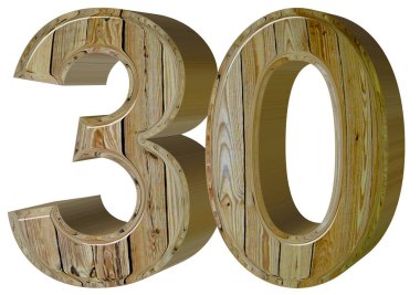 Rakamı 30, otuz, beyaz arka plan üzerinde 3d render izole