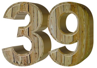 Beyaz arka plan üzerinde 3d render izole rakamı 39, otuz dokuz,