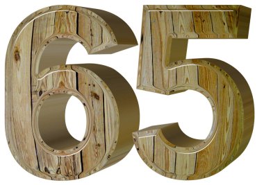 Beyaz arka plan üzerinde 3d render izole rakamı 65, altmış beş,