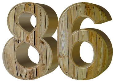 Beyaz arka plan üzerinde 3d render izole rakamı 86, seksen altı