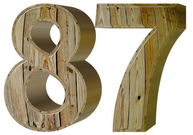 Beyaz arka plan üzerinde 3d render izole rakamı 87, seksen yedi