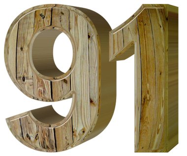Rakamı 91, doksan bir, beyaz arka plan üzerinde 3d render izole